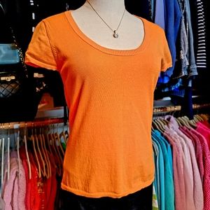 KIERAN ♡ Gorgeous Orange Silk Blend Knit Scoop Neckline Short Sleeve Sweater L